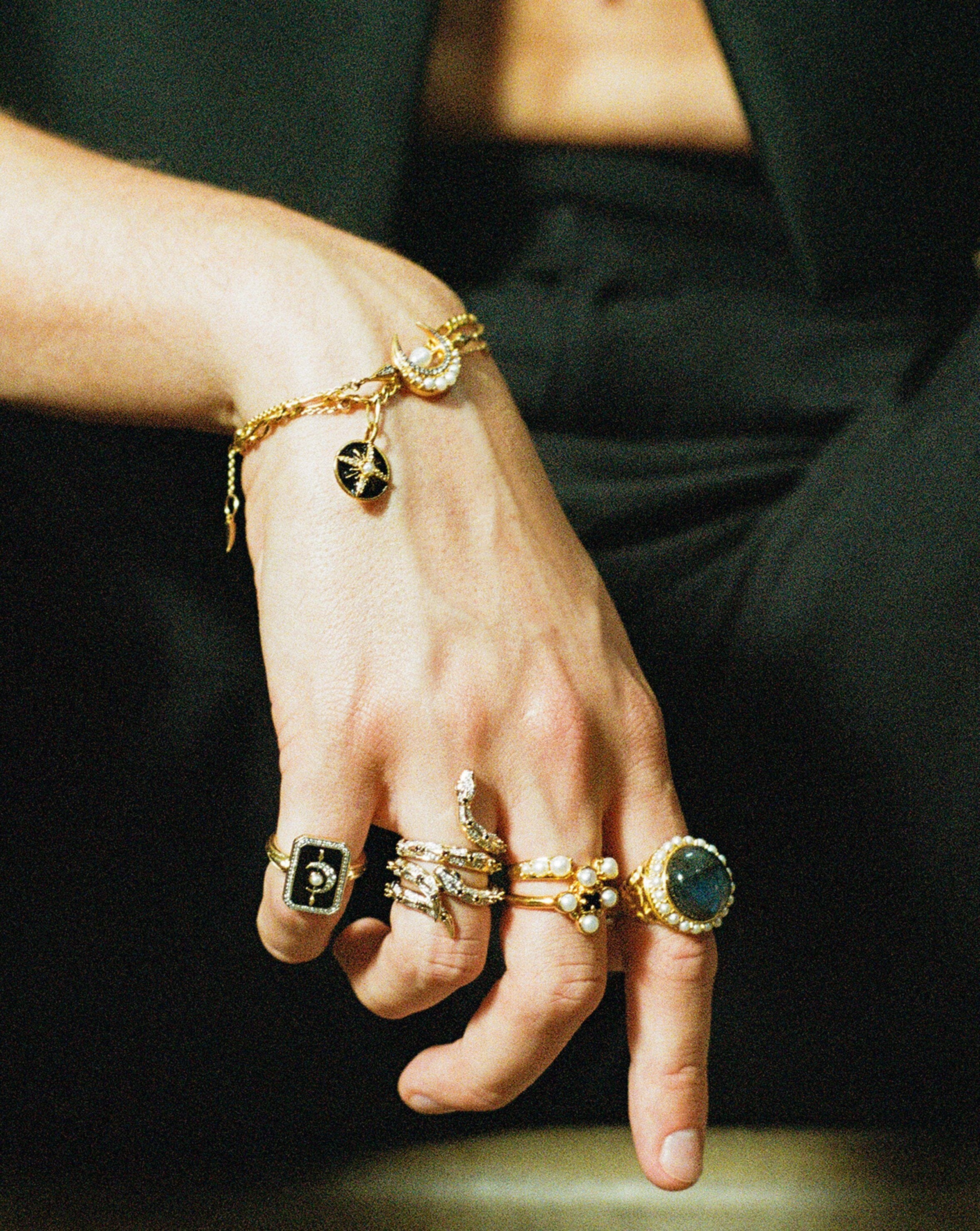 Harris Reed Solid Gold Lunar Ring | 14ct Solid Gold/Diamond & Black Enamel - Image 3