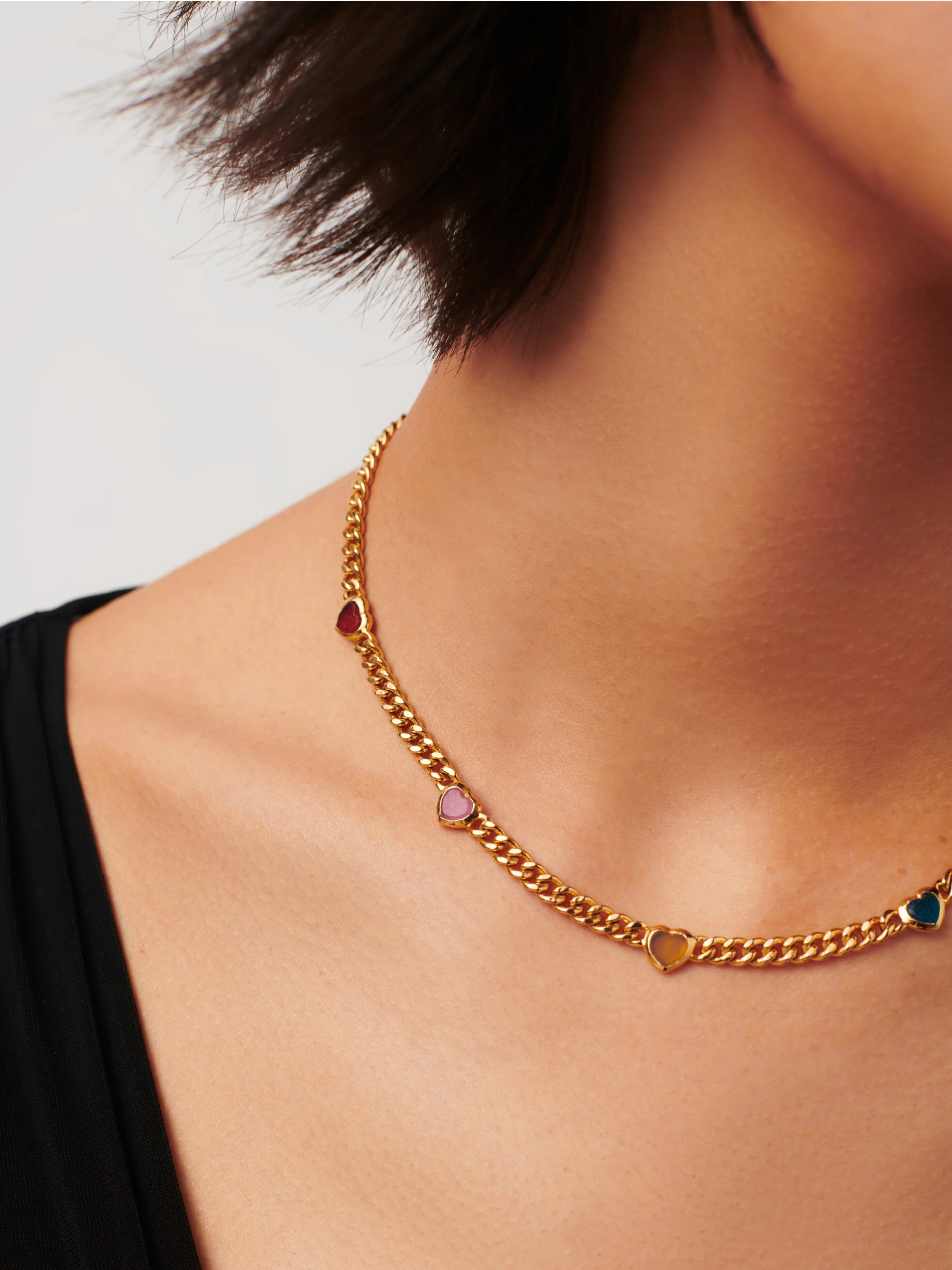 Jelly Heart Gemstone Charm Necklace | 18ct Gold Plated/Multi Quartz - Image 3