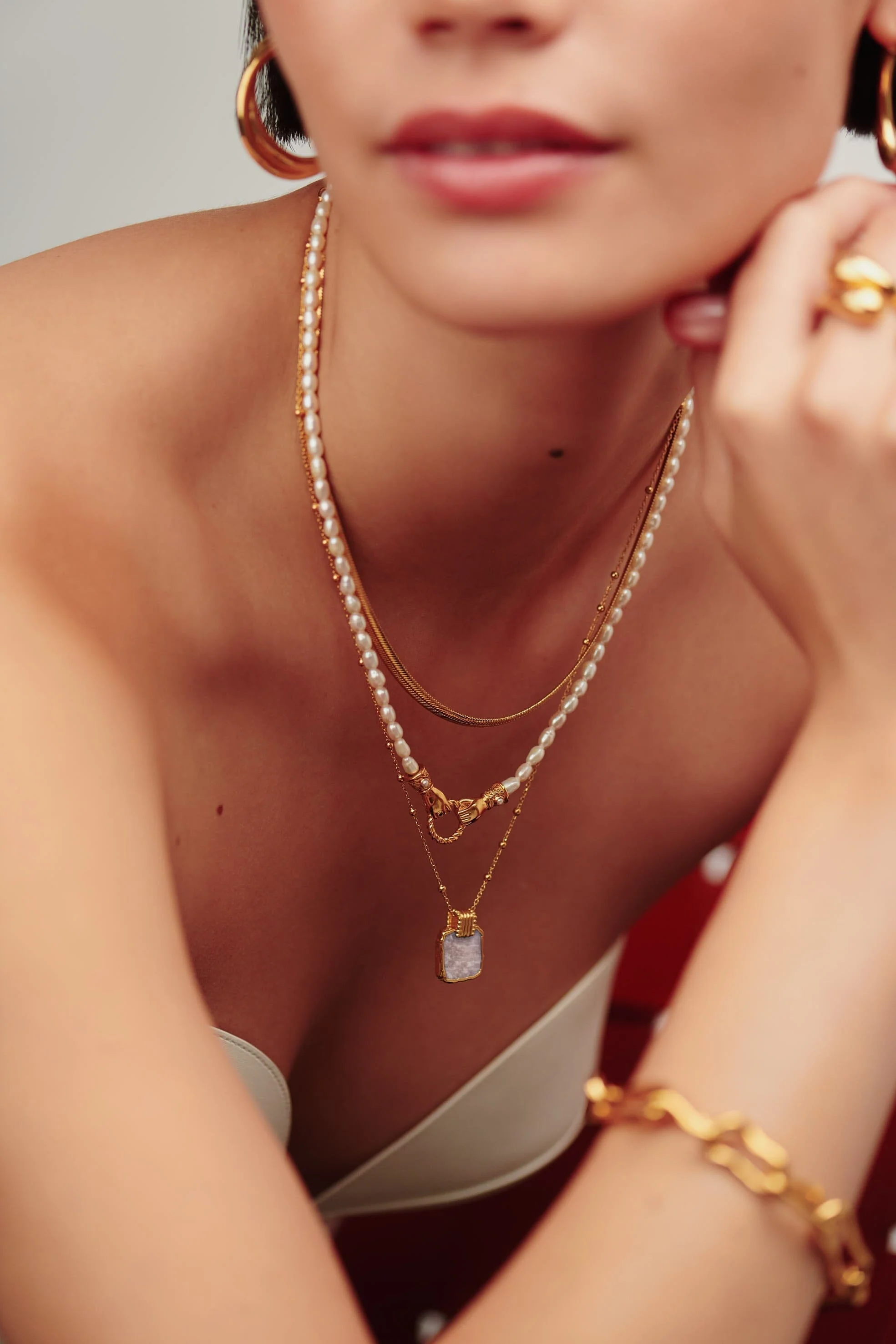 Lena Charm Necklace | 18ct Gold Plated/Rainbow Moonstone - Image 3