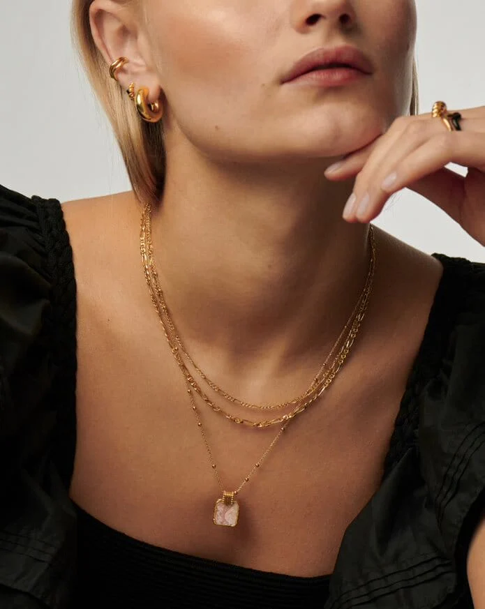 Lena Charm Necklace | 18ct Gold Plated/Rhodochrosite - Image 3