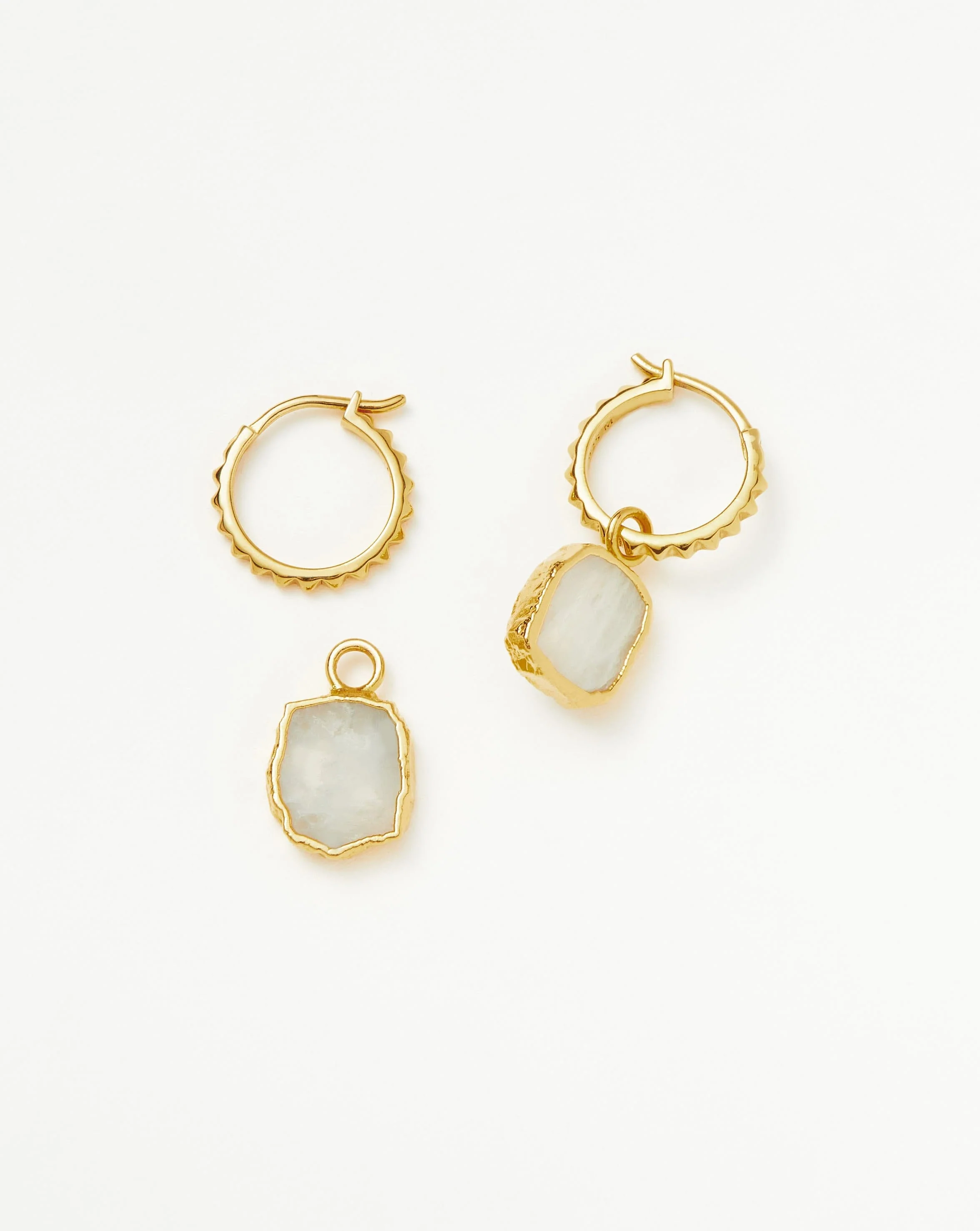Mini Pyramid Charm Hoop Earrings | 18ct Gold Vermeil/Rainbow Moonstone - Image 5