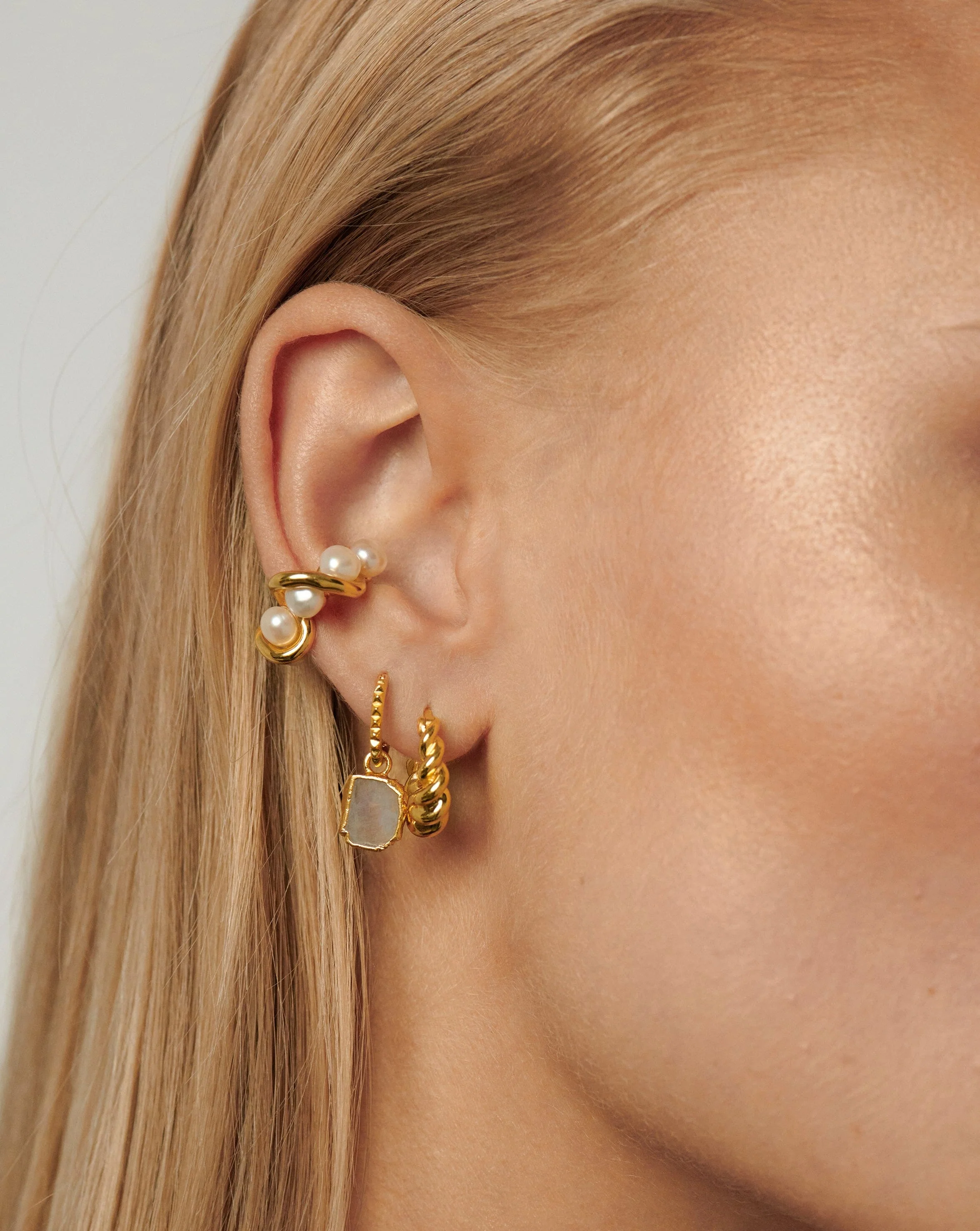 Mini Pyramid Charm Hoop Earrings | 18ct Gold Vermeil/Rainbow Moonstone - Image 6