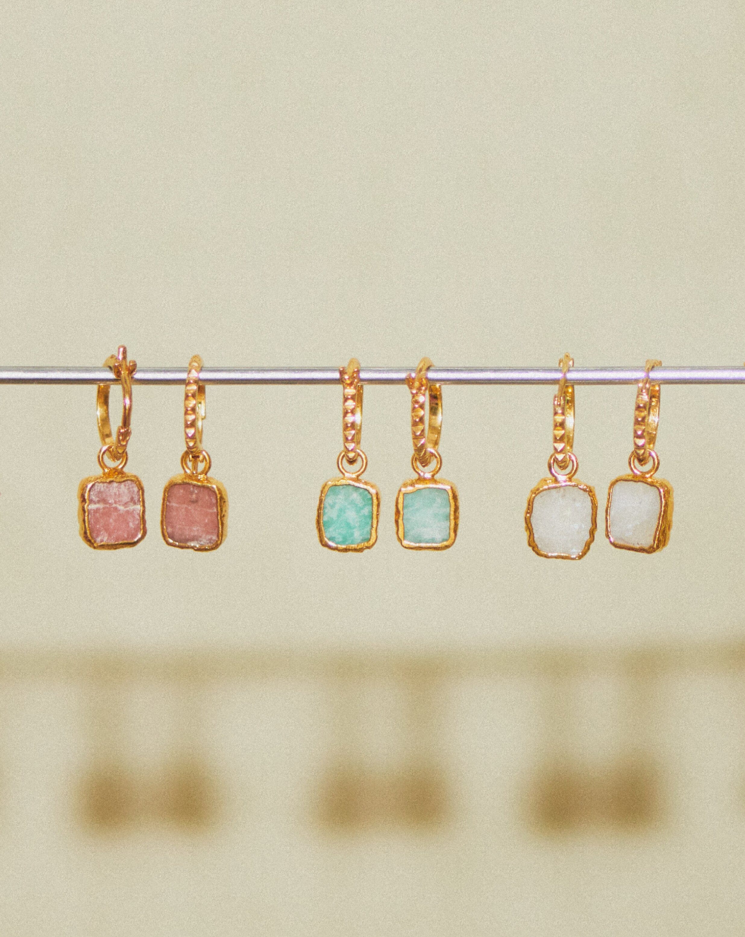 Mini Pyramid Charm Hoop Earrings | 18ct Gold Vermeil/Rhodochrosite - Image 4