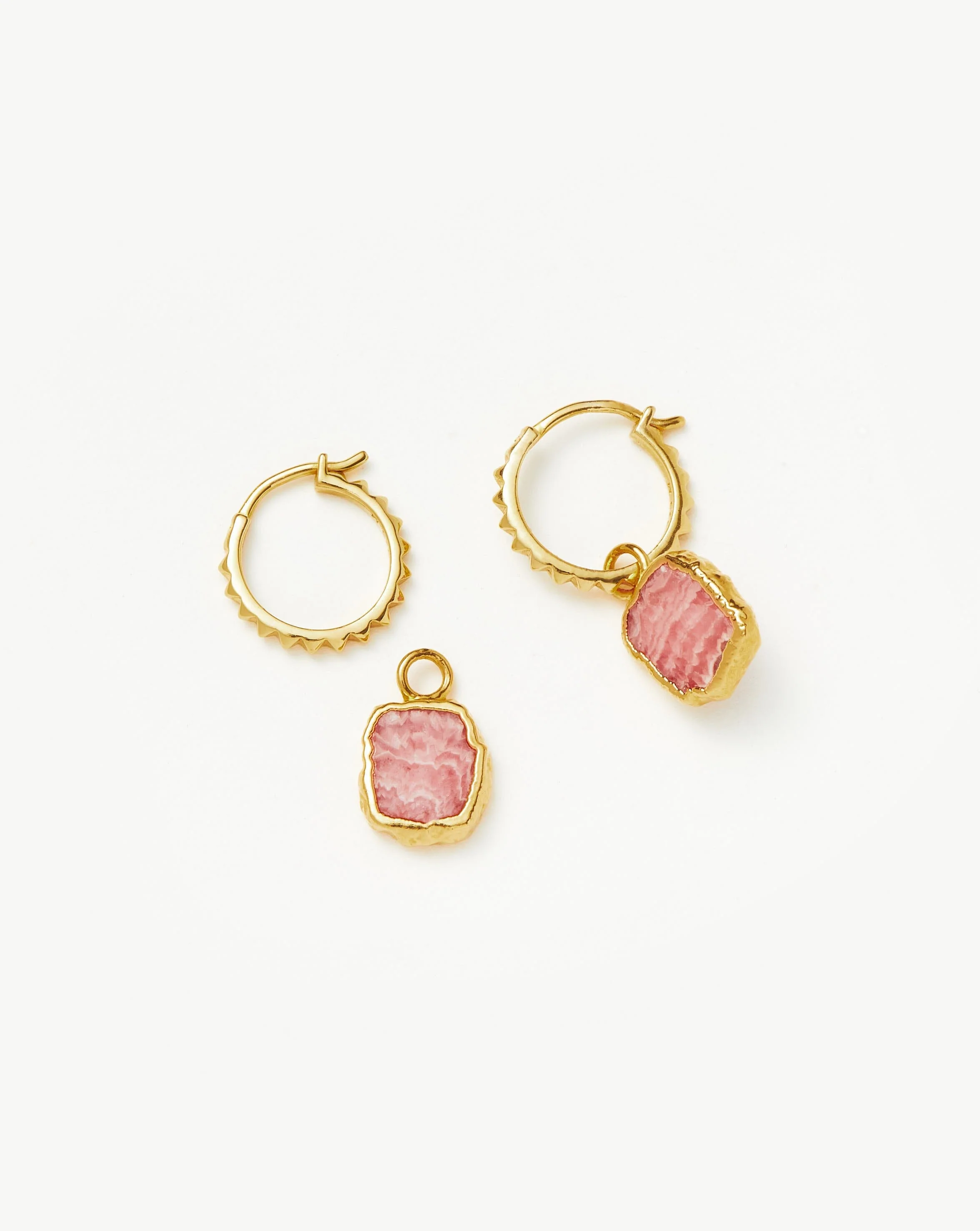 Mini Pyramid Charm Hoop Earrings | 18ct Gold Vermeil/Rhodochrosite - Image 5