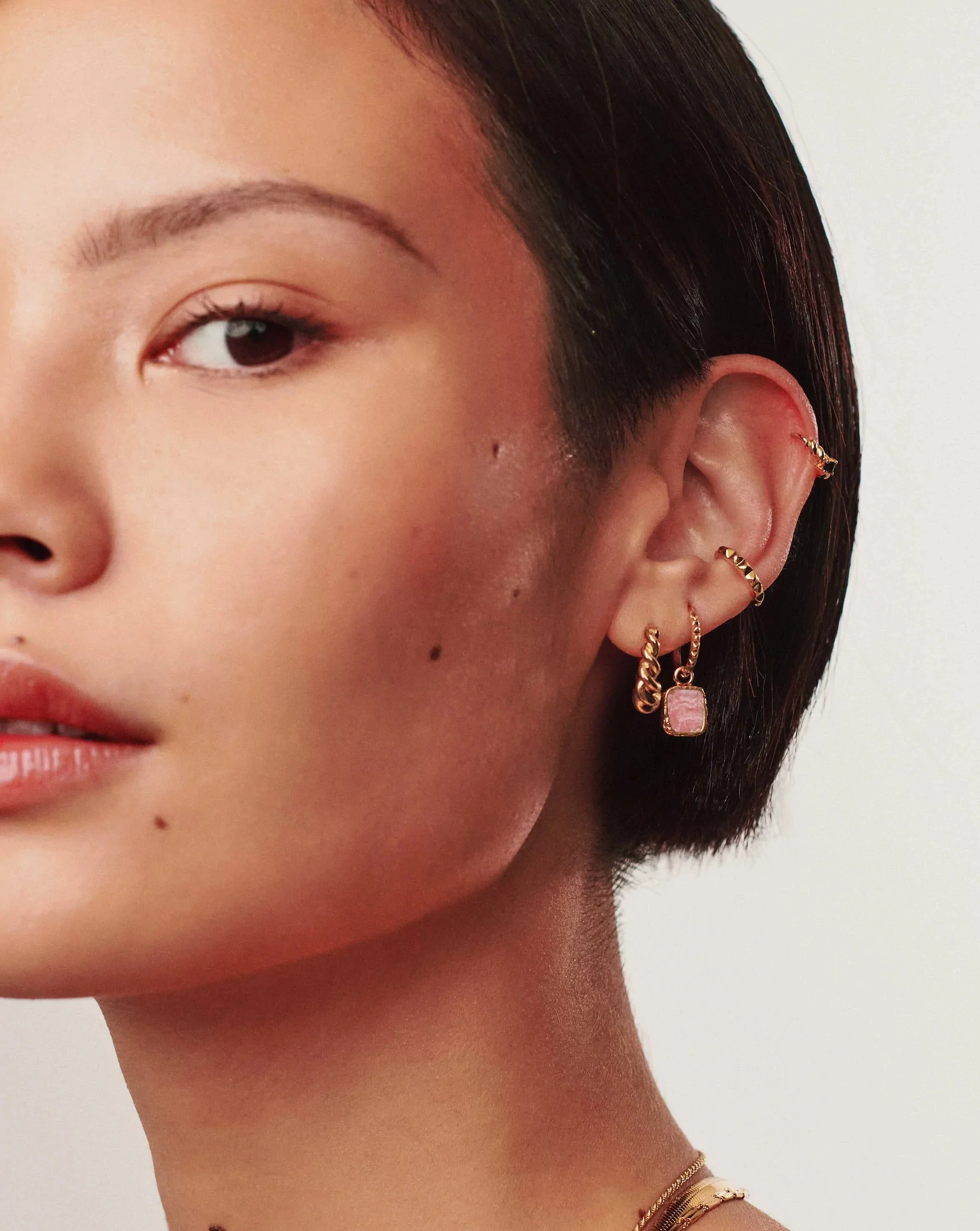 Mini Pyramid Charm Hoop Earrings | 18ct Gold Vermeil/Rhodochrosite - Image 6