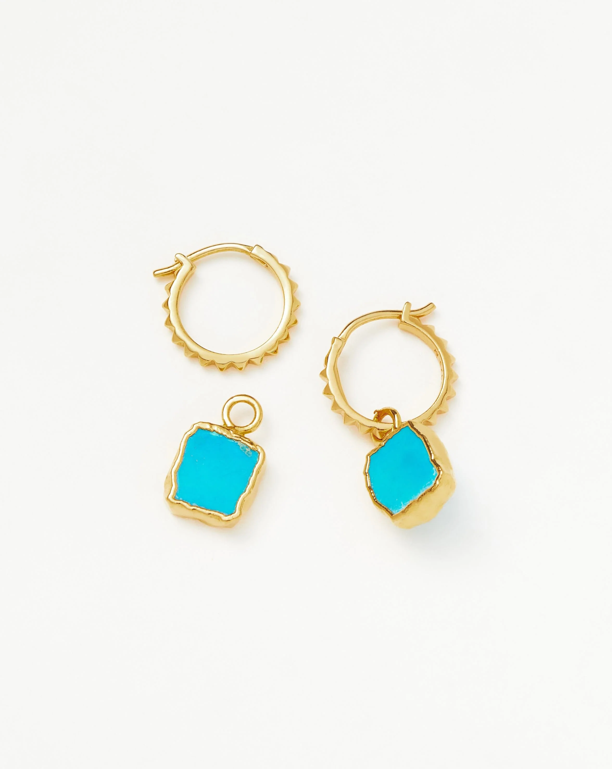 Mini Pyramid Charm Hoop Earrings | 18ct Gold Vermeil/Turquoise - Image 4