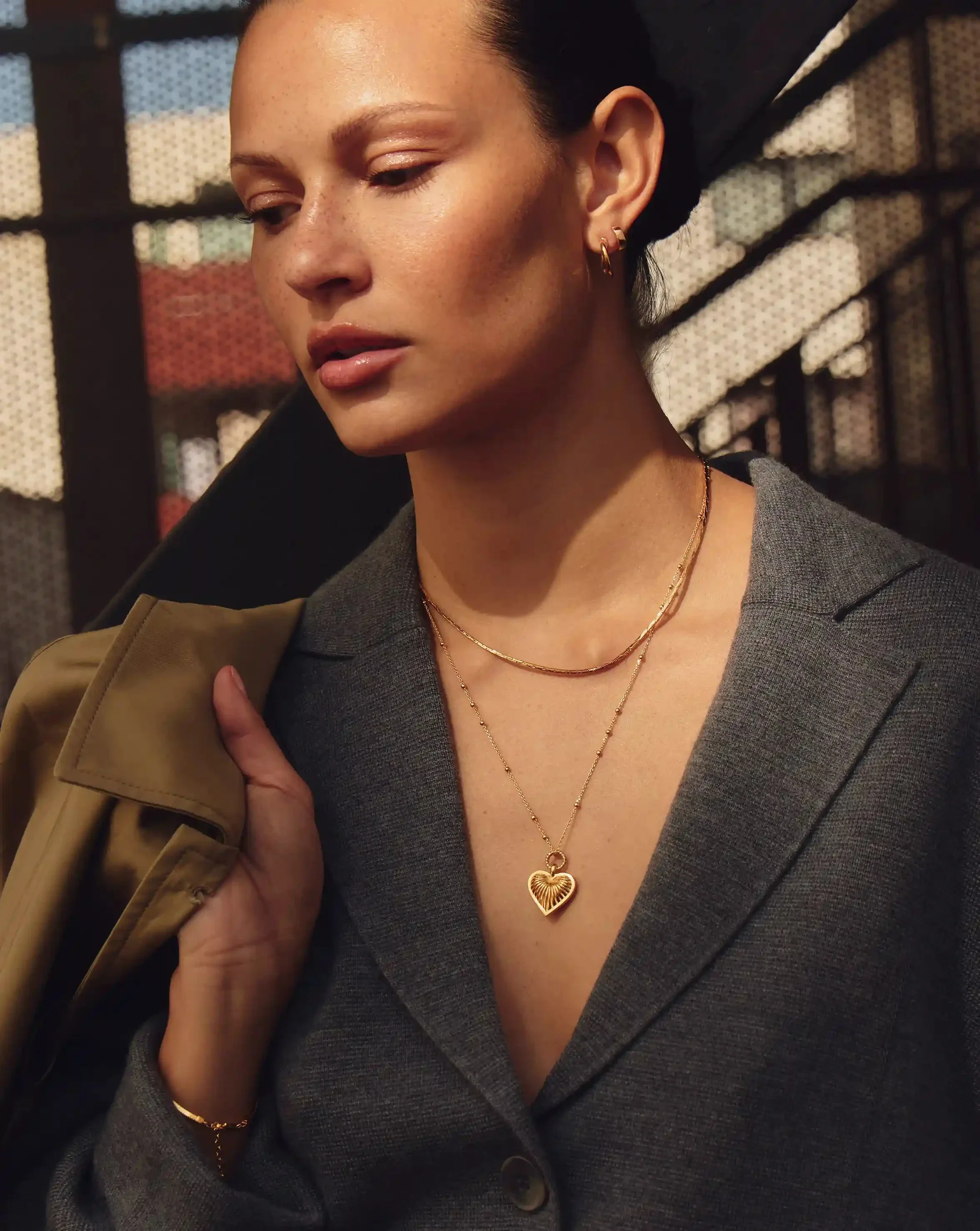 Ridge Heart Charm Pendant Necklace | 18ct Gold Plated - Image 3