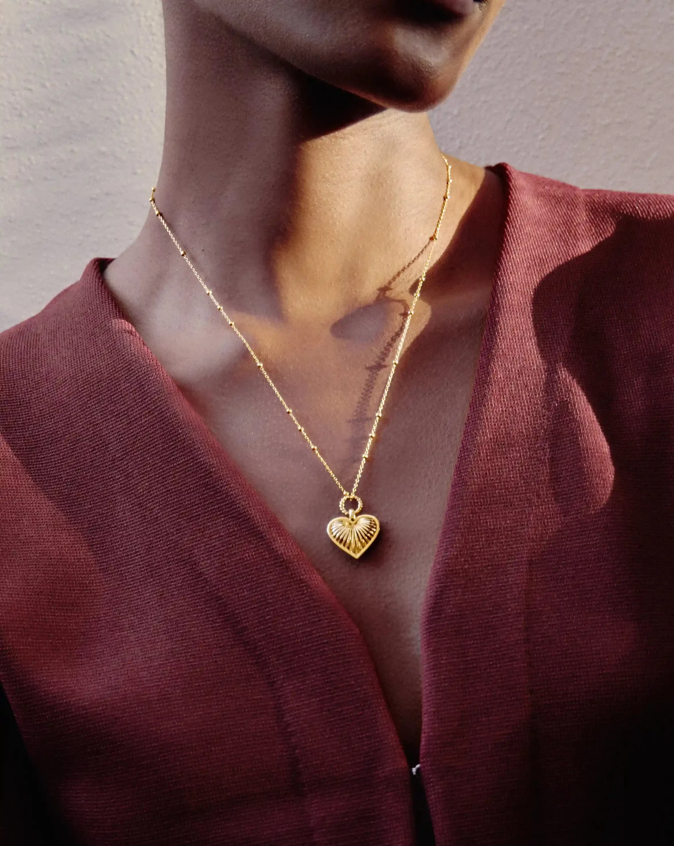 Ridge Heart Charm Pendant Necklace | 18ct Gold Plated - Image 6