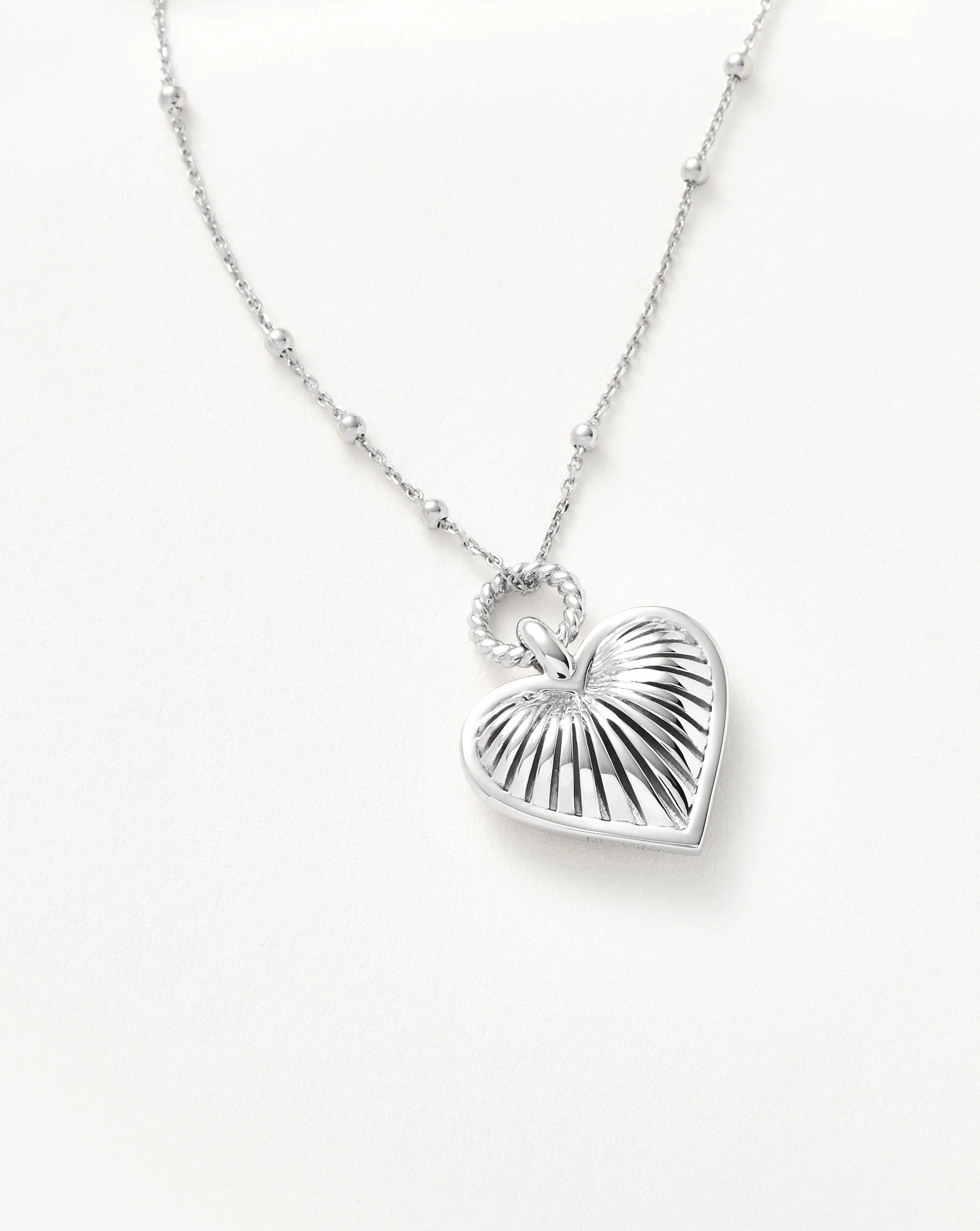 Ridge Heart Charm Pendant Necklace | Silver Plated - Image 4