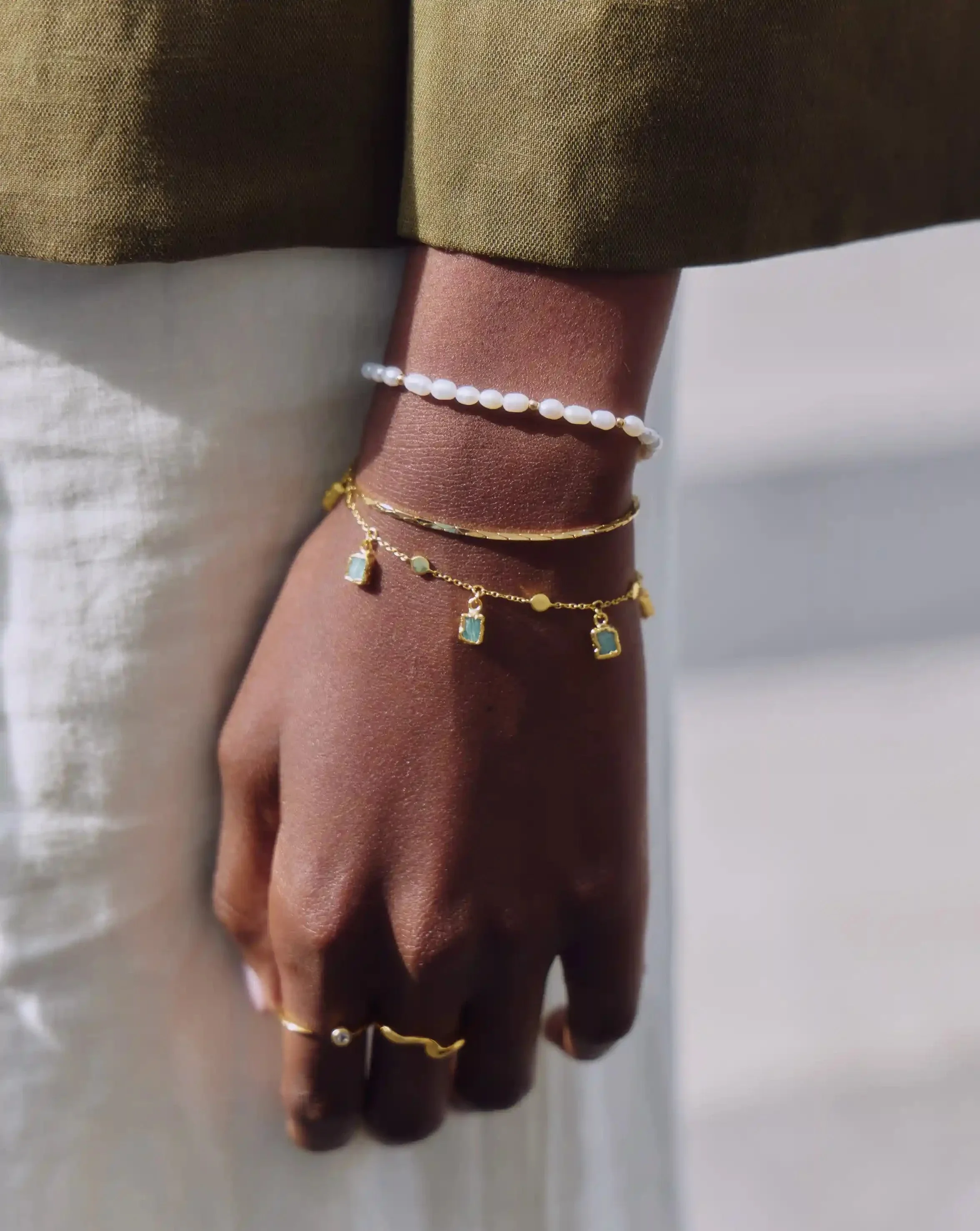 Seed Pearl Beaded Bracelet | 18ct Gold Plated/Pearl - Image 3